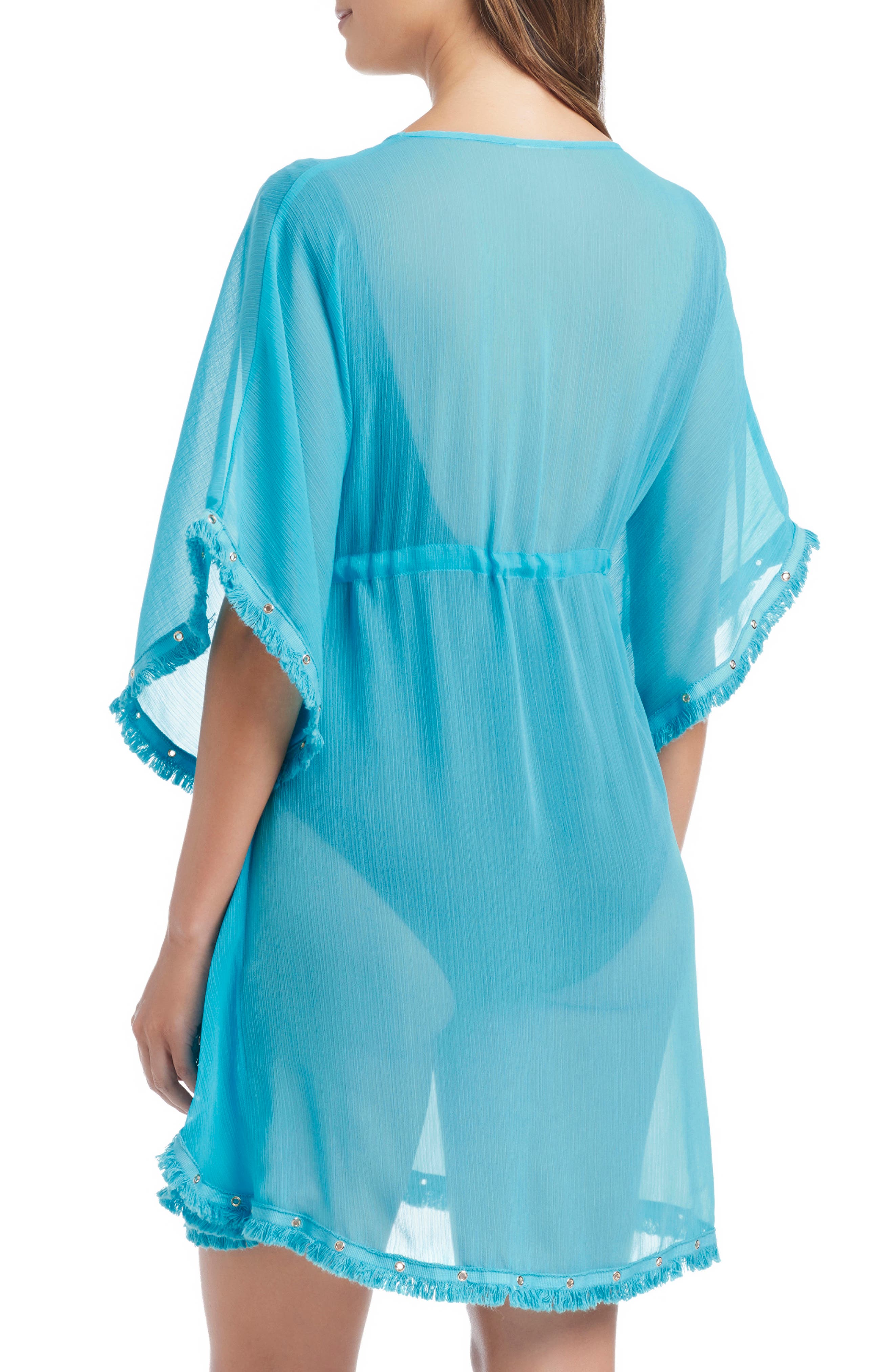 BLEU by Rod Beattie Fringe Trim Sheer Cover-Up Caftan (Women) | Nordstrom