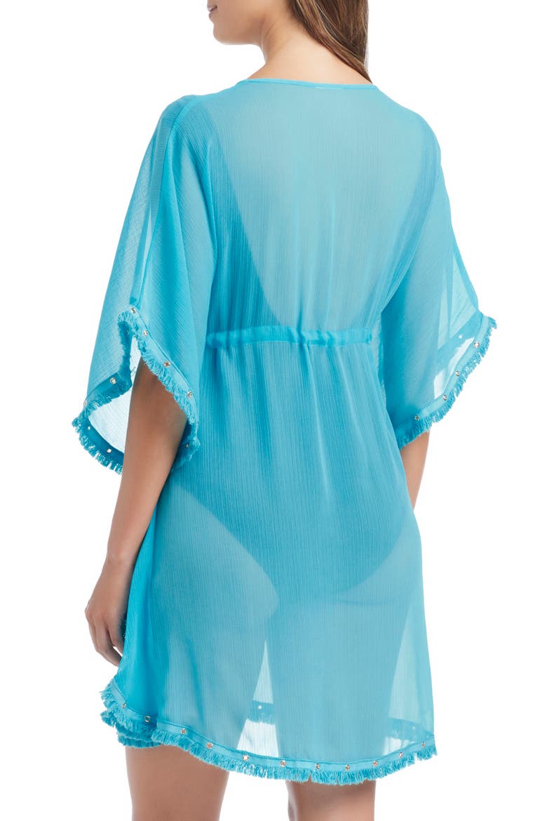Fringe Trim Sheer Cover-Up Caftan, Alternate, color, WATERFALL