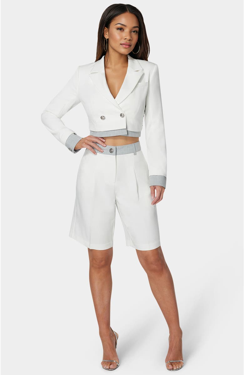 bebe Tailored Bermuda Shorts, Main, color, White Alyssum / Grey Melange