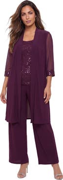 Roaman's Plus Size 3 Piece Knit Embellished Pant Set