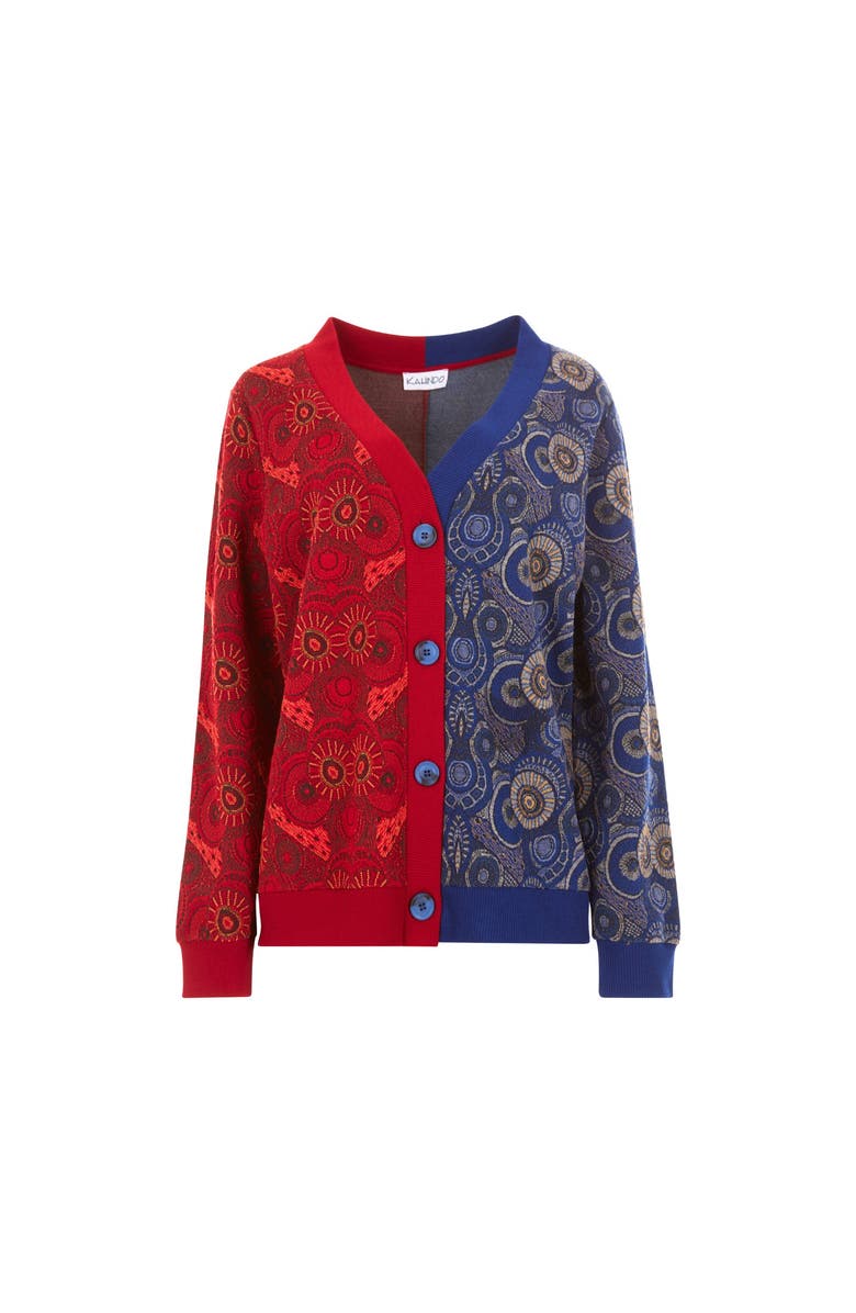 KAHINDO Windhoek Two Tone Color Block Print Cardigan, Alternate, color, Blue