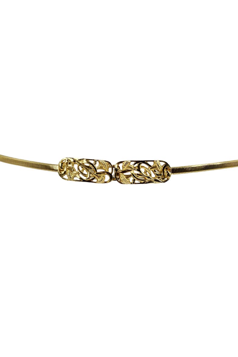 Vintage 1970s Costume Gold Floral Buckle Belt, Alternate, color, gold