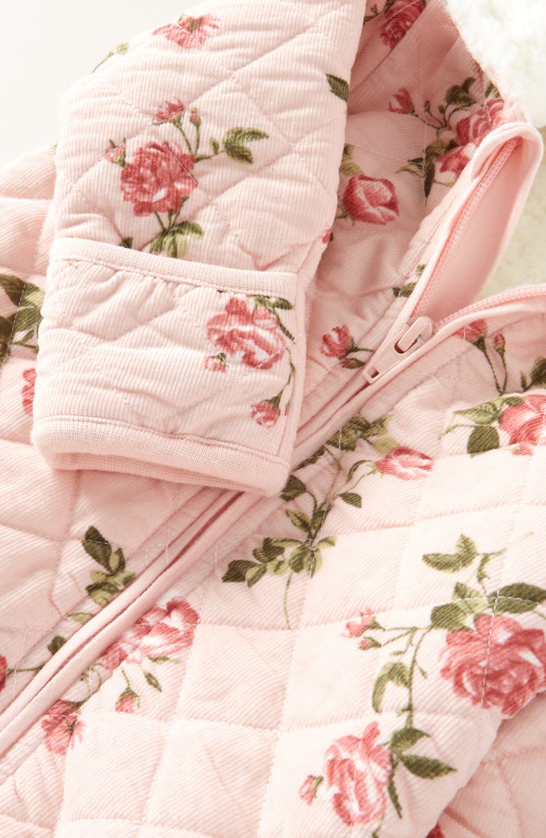 Nordstrom Hooded Quilted Fleece Lined Bunting, Alternate, color, Pink Lotus Mood Floral