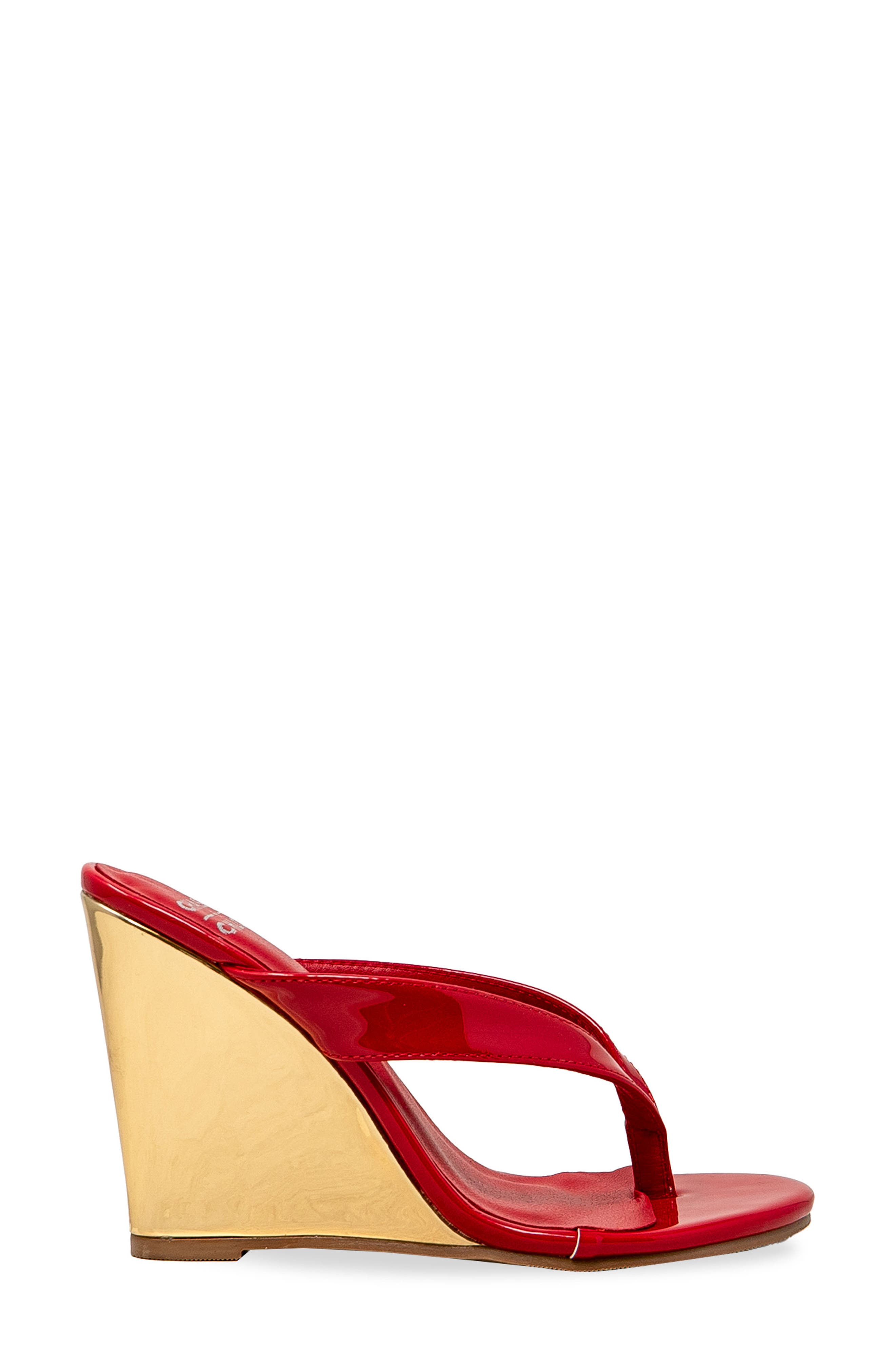 Toe Post Wedge Sandal, Alternate, color, RED PATENT