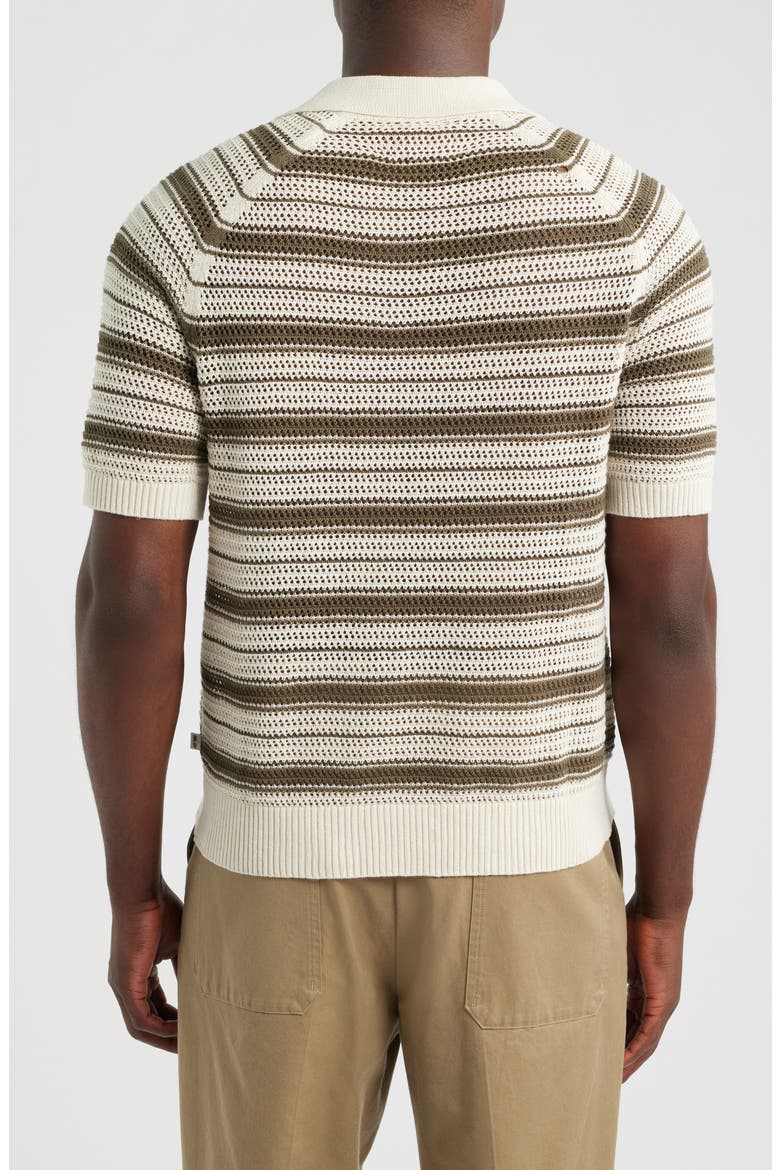 Cale 60056 Stripe Johnny Collar Linen Blend Polo Sweater, Alternate, color, IVORY STRIPE