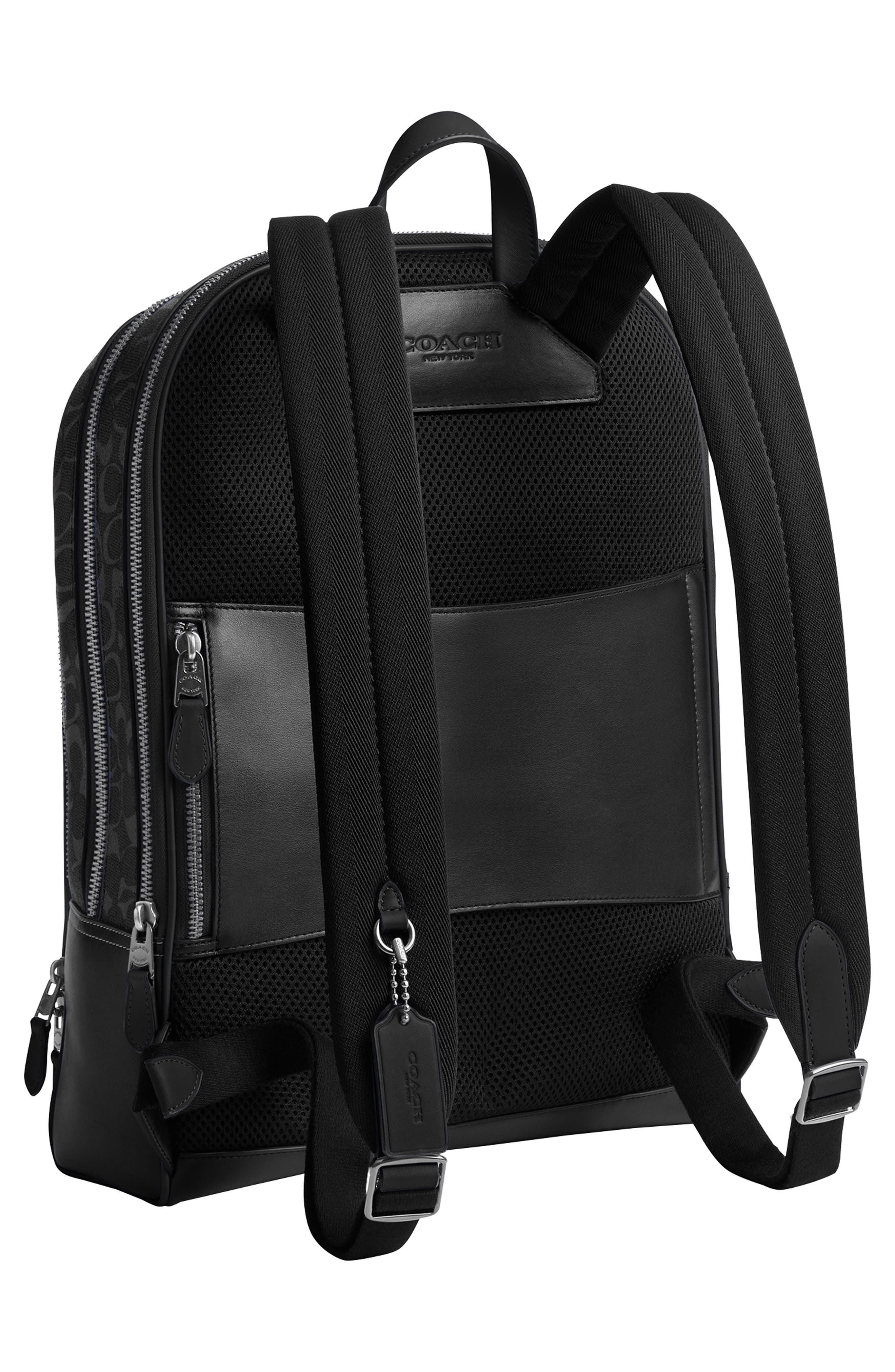 COACH Gotham Coated Canvas & Leather Backpack, Alternate, color, Black Signature