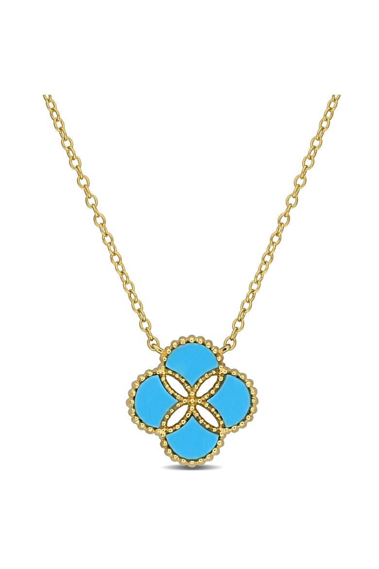 Lab-Created Turquoise Clover Flower Necklace, Main, color, Created Turquoise