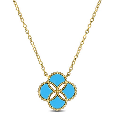 Lab-Created Turquoise Clover Flower Necklace
