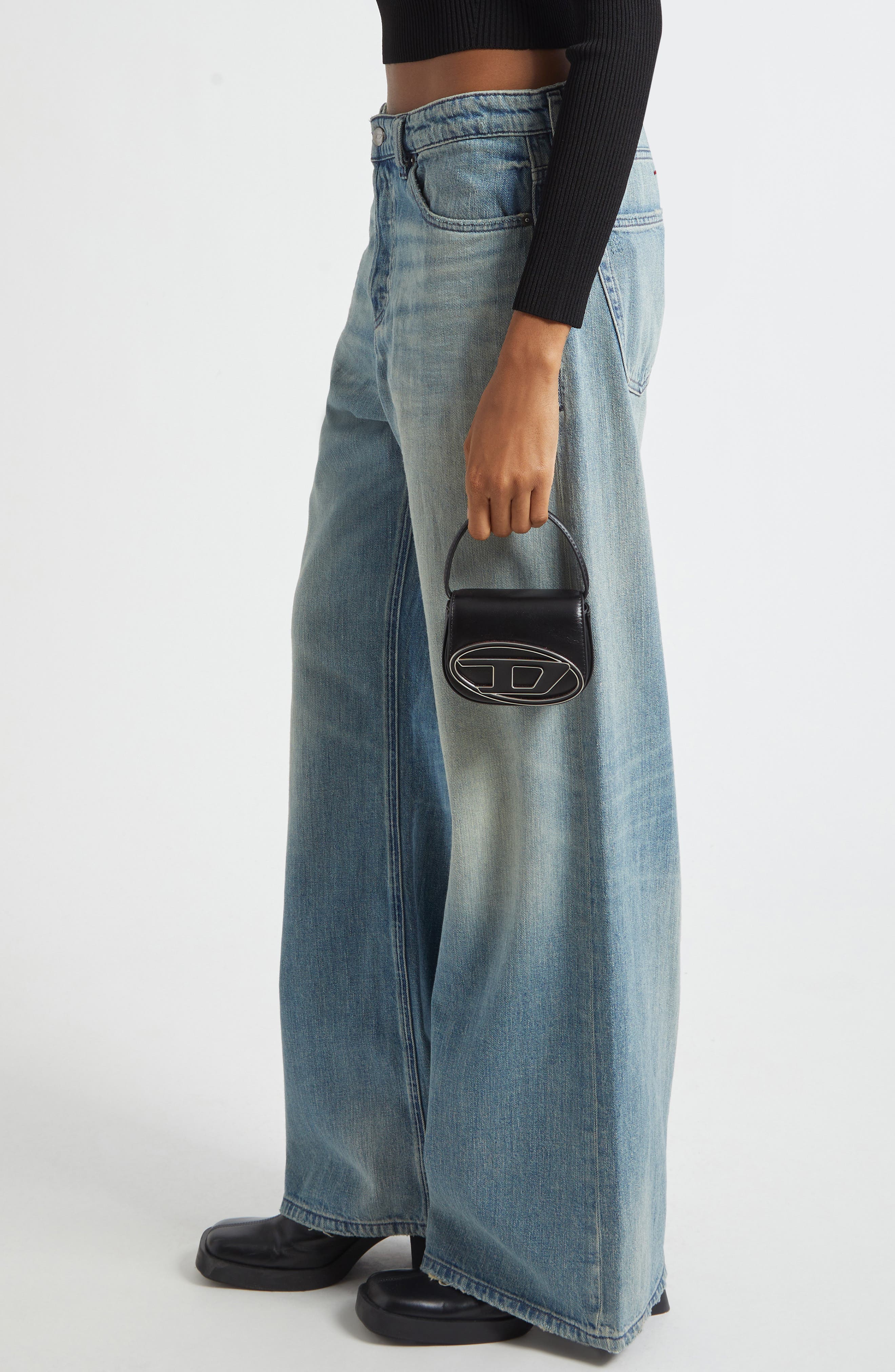 DIESEL<sup>®</sup> X-Small 1DR Leather Crossbody Bag, Alternate, color, Black