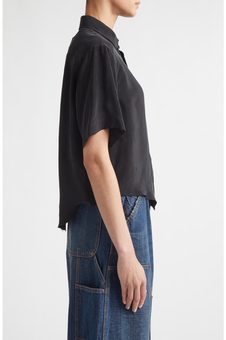 Short Sleeve Cupro Button-Down Shirt, Alternate, color, BLACK