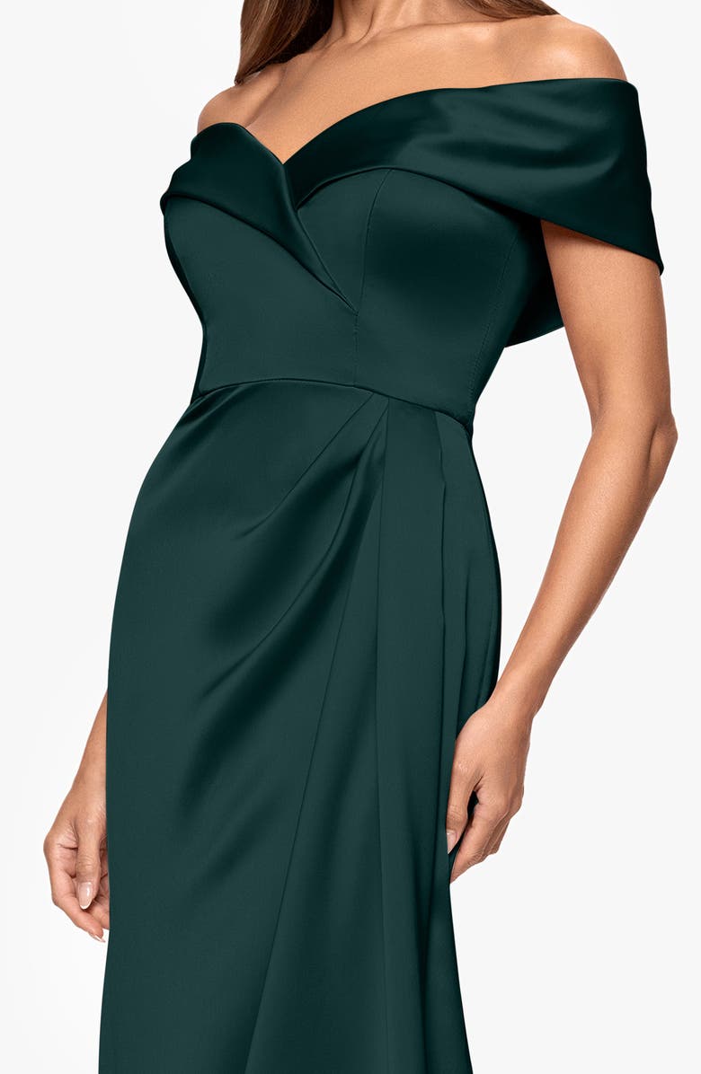 Xscape Evenings Off the Shoulder Satin Gown, Alternate, color, Hunter