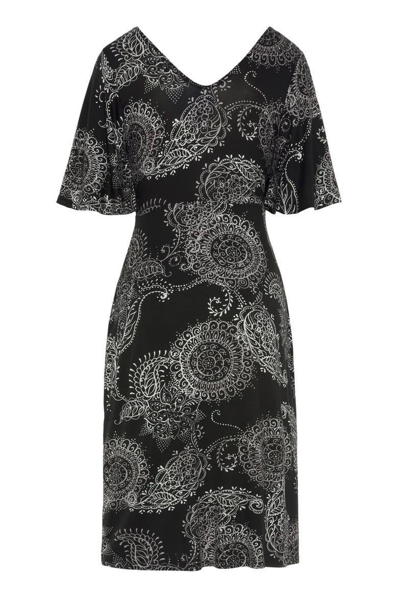 Belted Asymmetrical Dress, Alternate, color, Black Printed