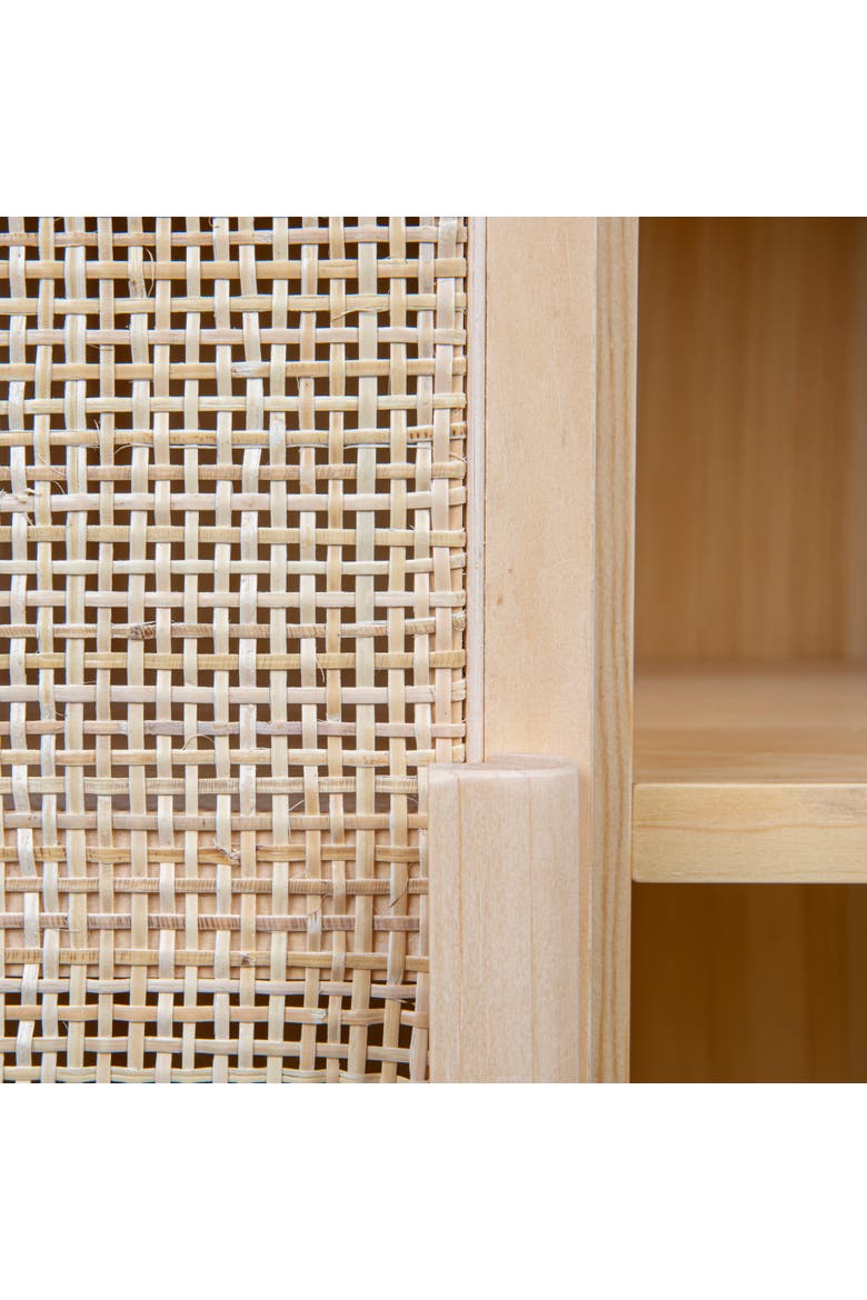 Woven Rattan And Wood Cabinet With 2 Doors, 1 Shelf, And 4 Interior Storage Compartments, Natural, Alternate, color, Natural