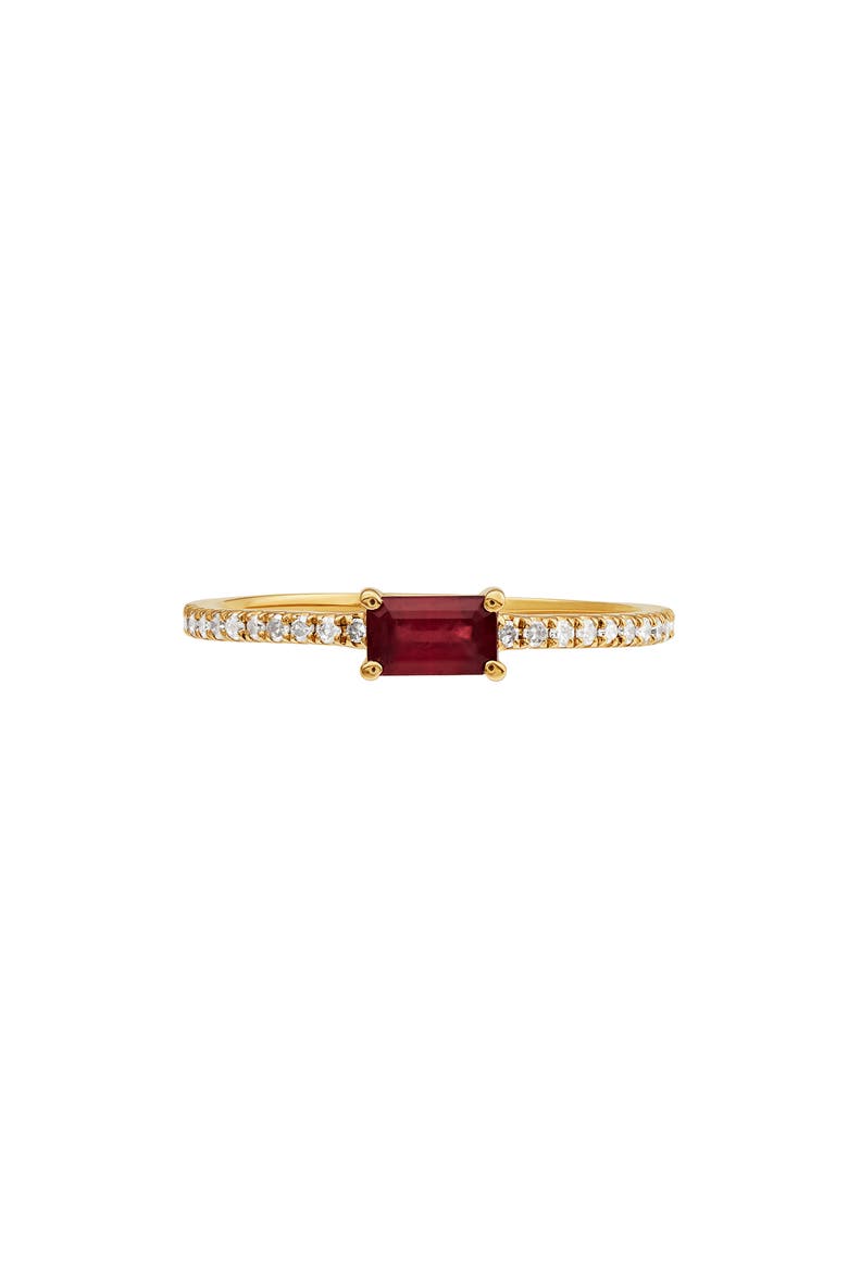 14K Yellow Gold Baguette Ruby & Diamond Ring, Main, color, YELLOW GOLD