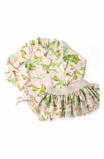 Shade Critters Kids' Hibiscus Botanical One-Piece UPF 50+ Rashguard Swimsuit with Skirt