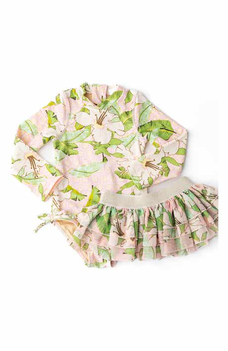 Shade Critters Kids' Hibiscus Botanical One-Piece UPF 50+ Rashguard Swimsuit with Skirt