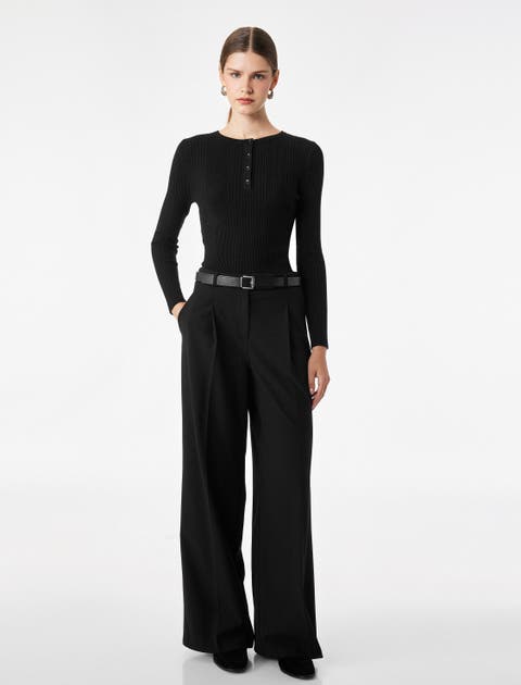 Regular Fit Henley Neck Ribbed Knit Sweater