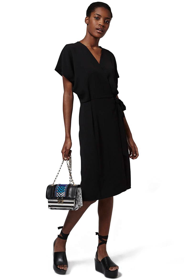 Crepe Wrap Dress, Alternate, color, BLACK