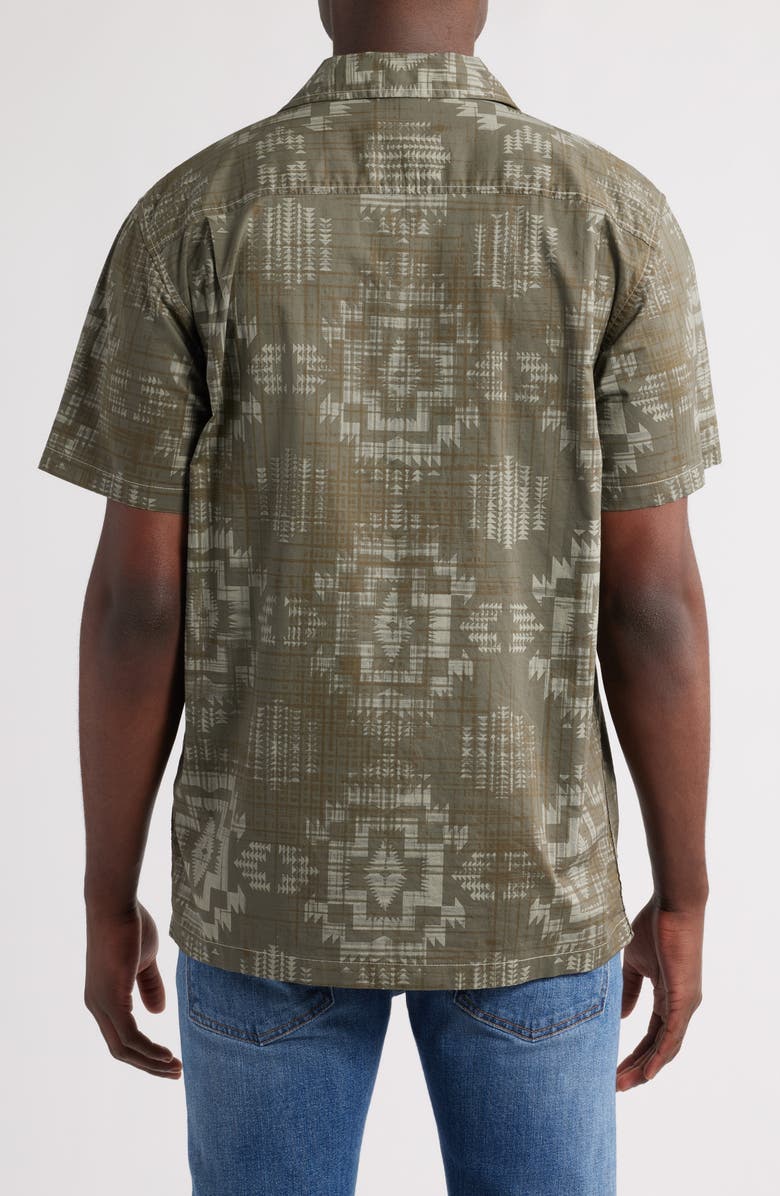 Pendleton Geo Pattern Cotton Camp Shirt, Alternate, color, Harding Olive
