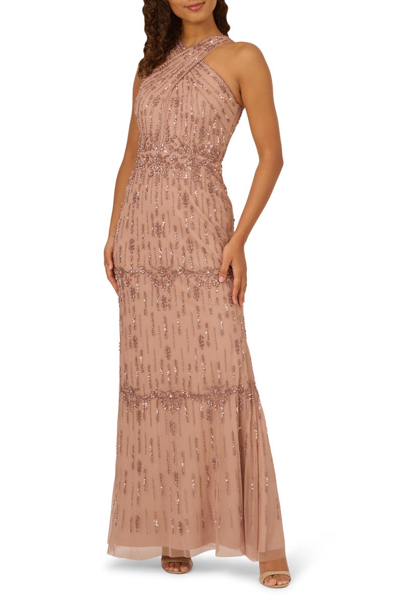Adrianna Papell Beaded Mesh Mermaid Gown, Main, color, 