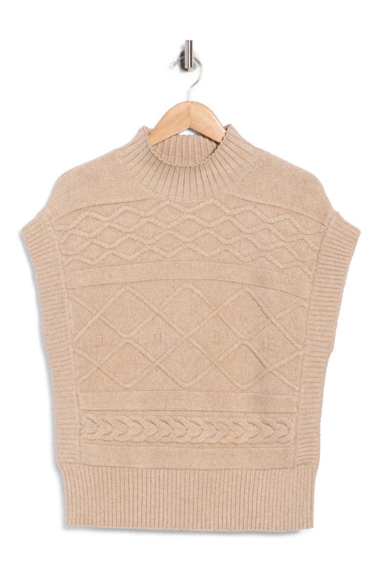 Mock Neck Cable Knit Vest, Main, color, DARK SESAME