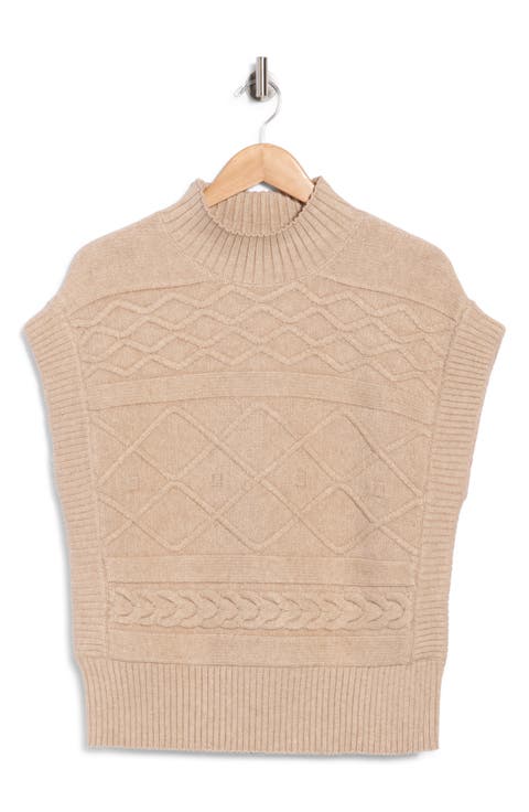 Mock Neck Cable Knit Vest