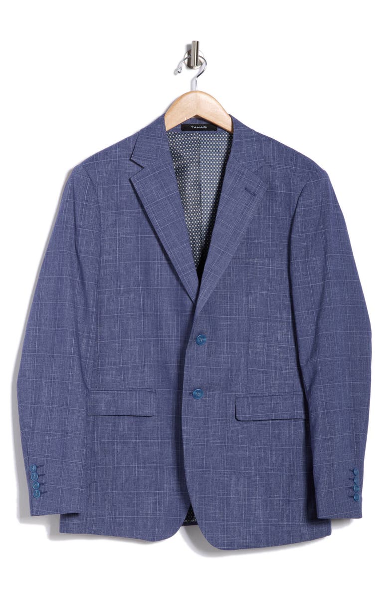 Tahari Slim Fit Tonal Windowpane Plaid Blazer, Alternate, color, Navy