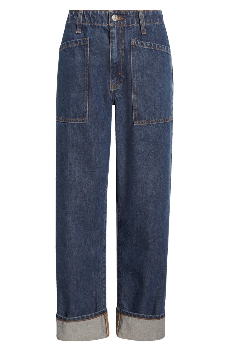 Re/Done The Bender High Waist Cuff Straight Leg Jeans, Alternate, color, Rustic Indigo