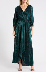 DKNY Balloon Sleeve Plissé Faux Wrap Dress