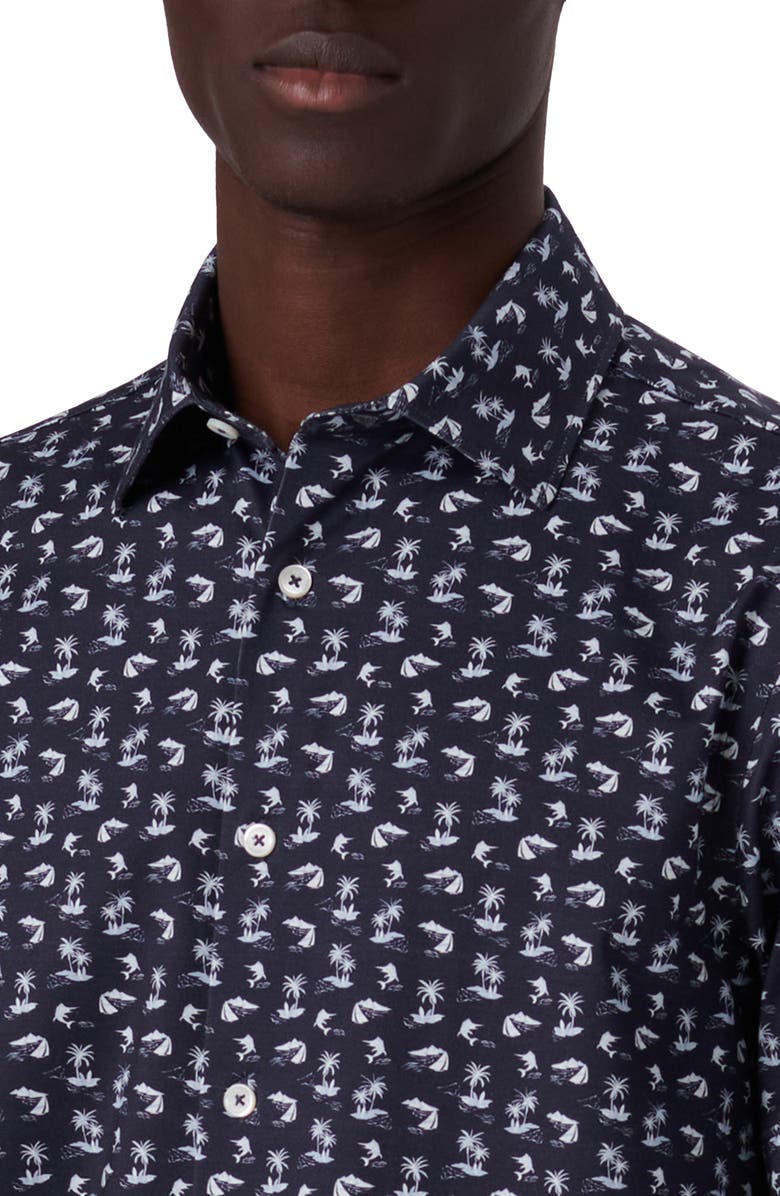 Bugatchi Miles OoohCotton<sup>®</sup> Tropical Print Short Sleeve Button-Up Shirt, Alternate, color, 