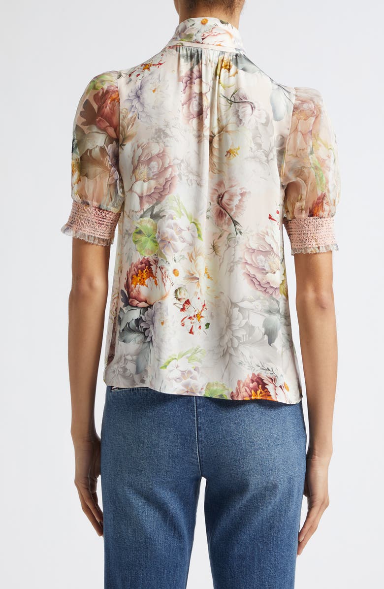 Alice + Olivia Brentley Floral Tie Neck Button-Up Top, Alternate, color, Sweet Peony