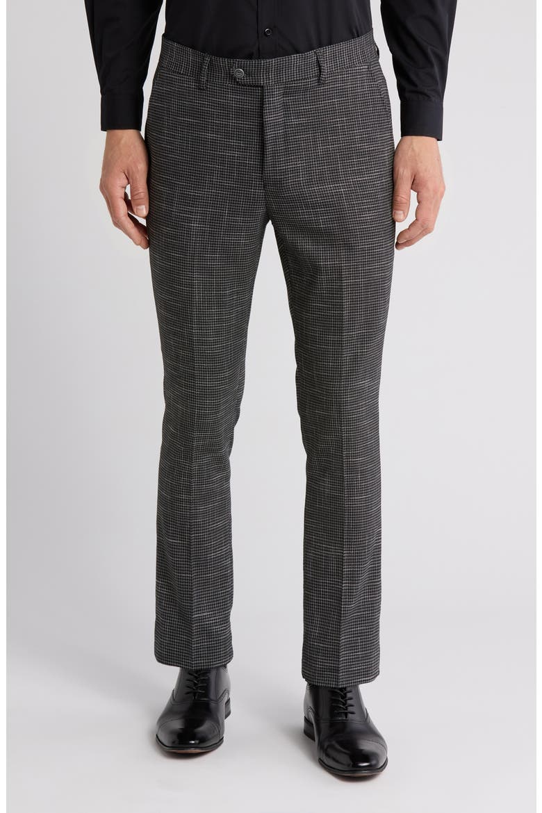 Houndstooth Slim Fit Dress Pants, Main, color, BLACK