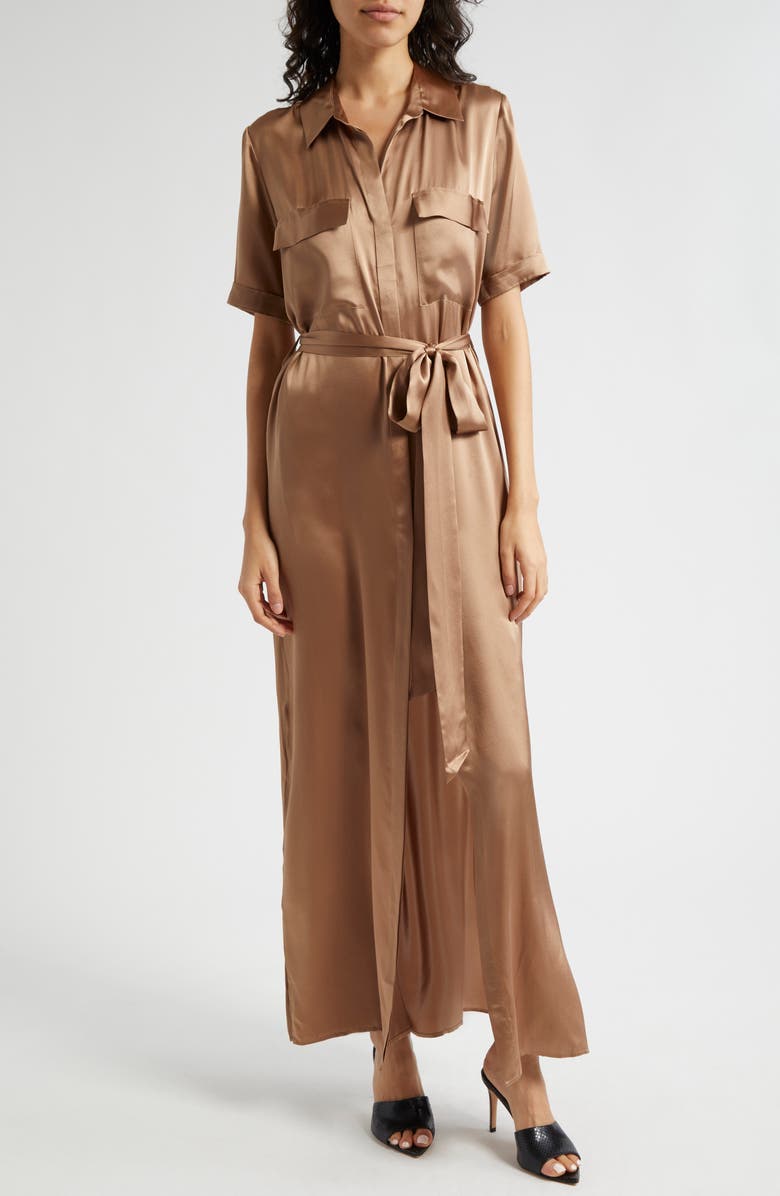 L'AGENCE Klement Utility Silk Maxi Dress, Main, color, 