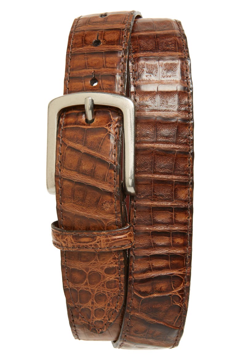 Caiman Leather Belt, Main, color, BROWN