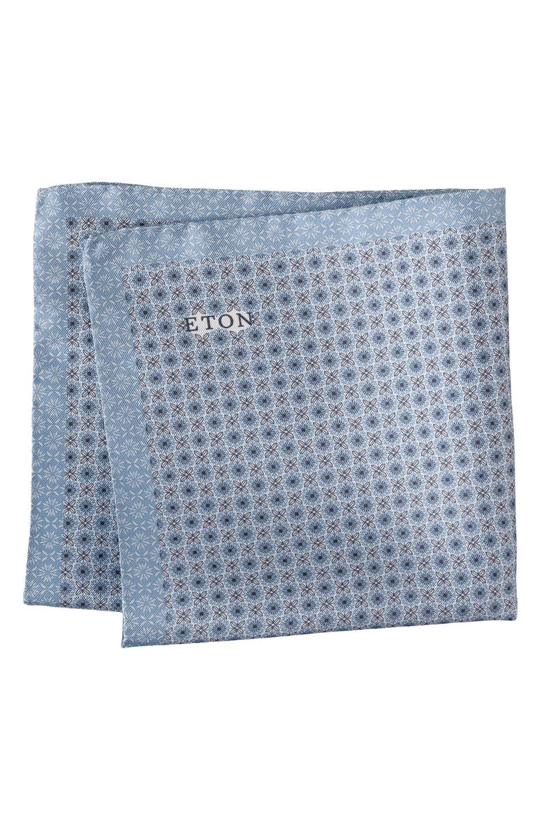 Eton Geometric Silk Pocket Square, Main, color, Light Blue