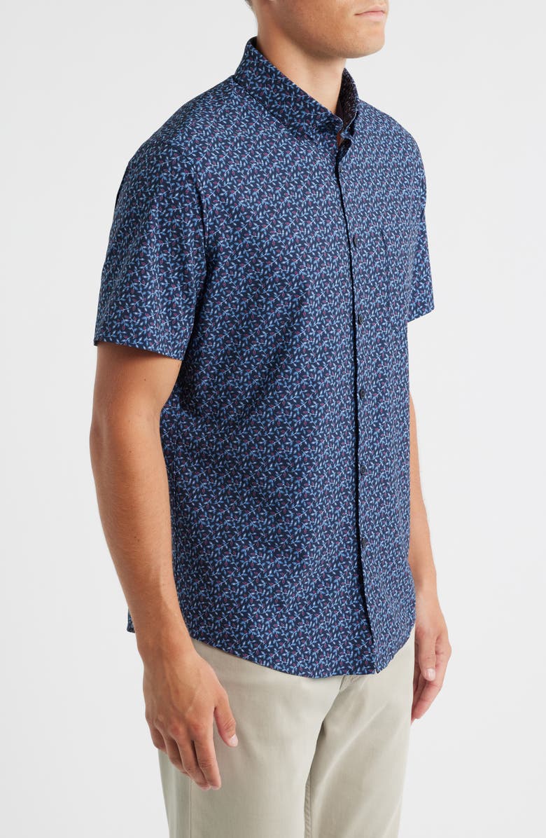 Mizzen+Main Leeward Trim Fit Short Sleeve Performance Button-Up Shirt, Alternate, color, Navy Vine Leaf