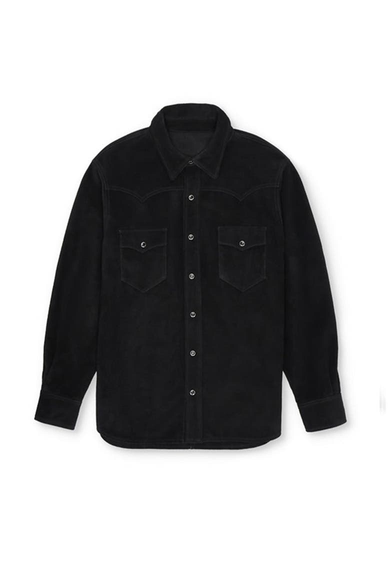 Linda Suede Leather Overshirt, Main, color, BLACK