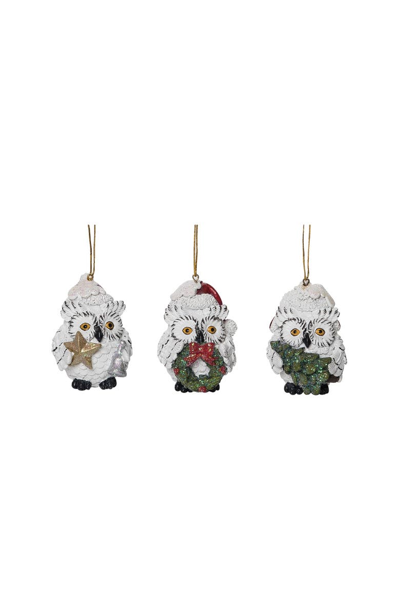 Multicolored Christmas Rustic Woodland Owl Ornament Set of 3, Main, color, Multicolored