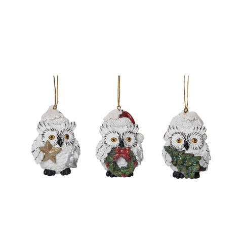 Multicolored Christmas Rustic Woodland Owl Ornament Set of 3