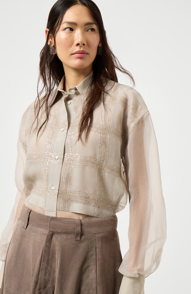 Brunello Cucinelli Dazzling Embroidery shirt, Alternate, color, Cool Beige