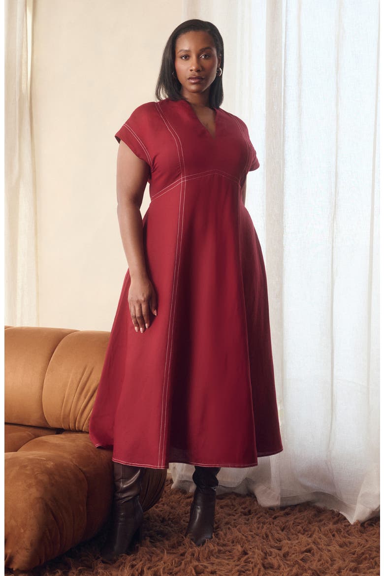 Arden Linen Blend Empire Waist Dress, Alternate, color, RASPBERRY