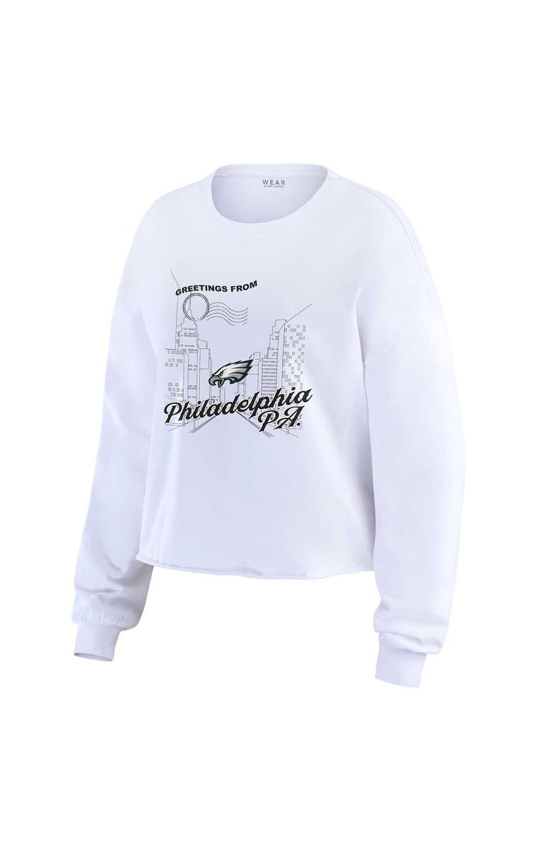 WEAR by Erin Andrews Women's WEAR by Erin Andrews White Philadelphia Eagles Postcard Cropped Long Sleeve Top, Alternate, color, White