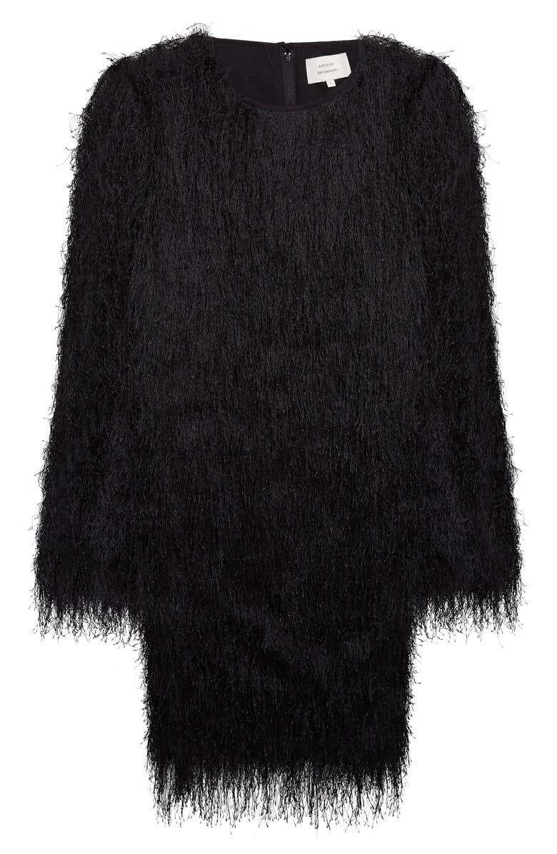 LOULOU DE SAISON Tina Long Sleeve Fringe Minidress, Alternate, color, Black