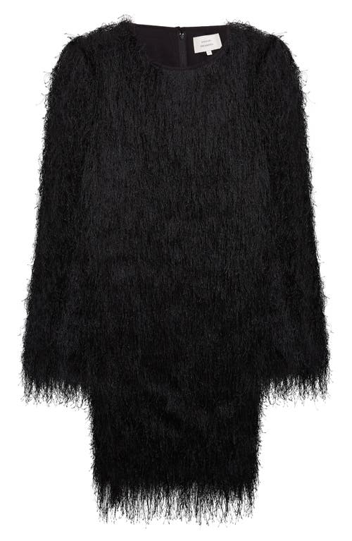 Loulou De Saison Tina Fringed Long-sleeve Mini Dress In Black