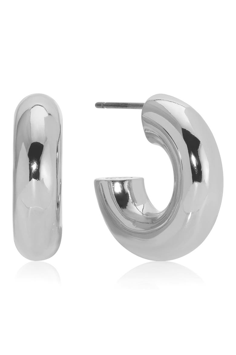 Mini Thick Classic Hoops, Main, color, RHODIUM