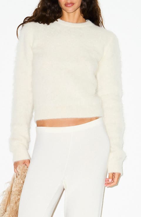 Fitted Long Sleeve Alpaca Blend Crewneck Sweater