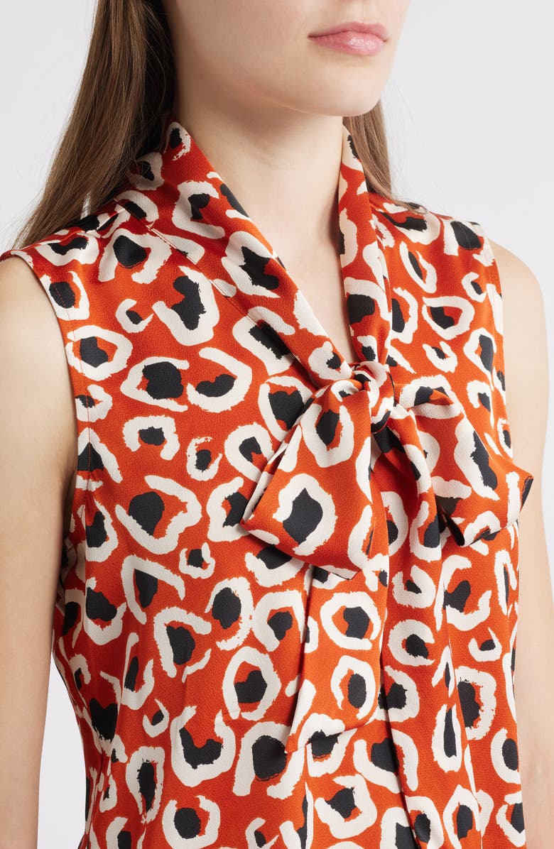 Tahari ASL Bow Neck Sleeveless Satin Top, Alternate, color, Persimmon Leopard