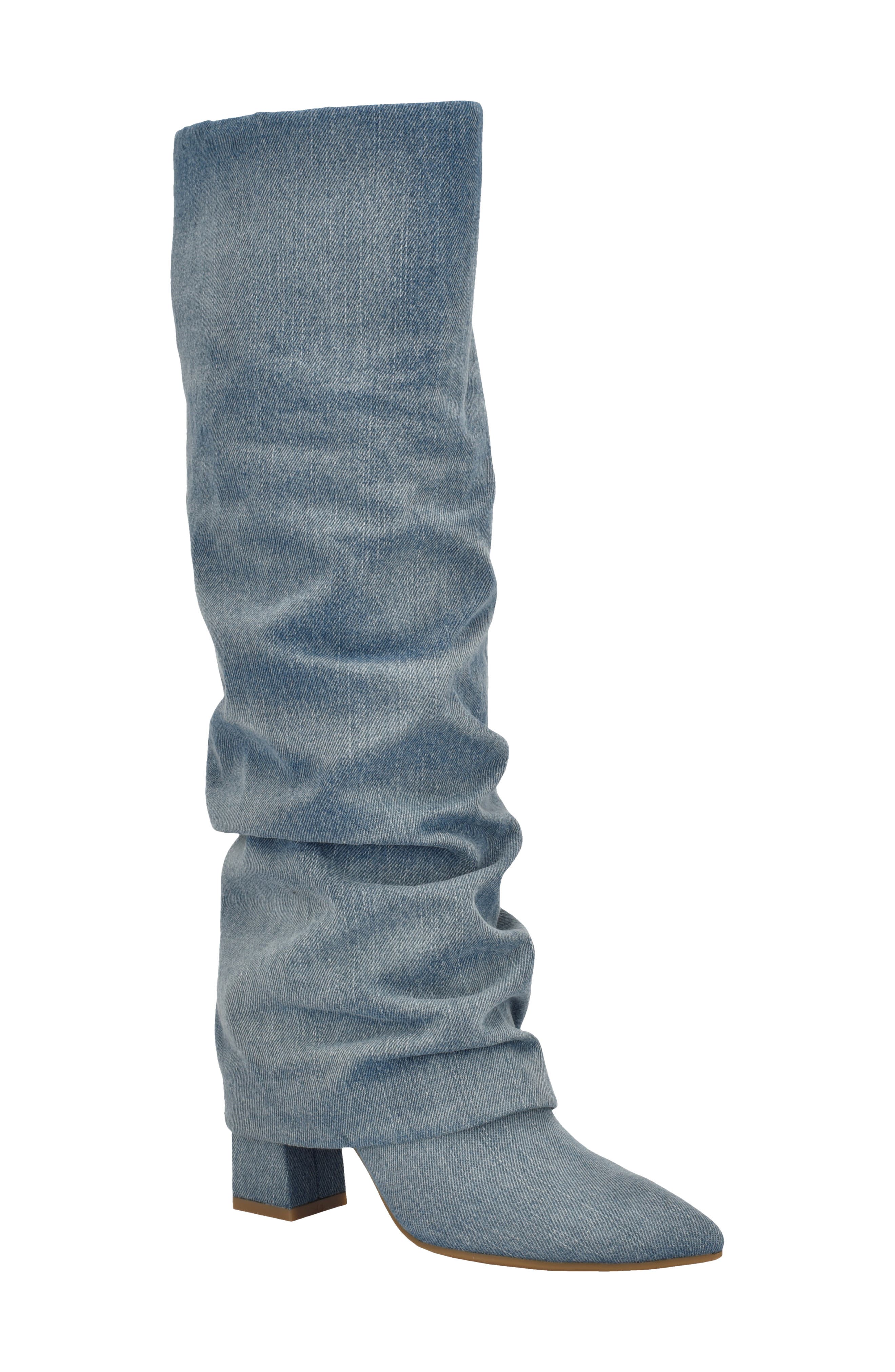Geima Pointed Toe Slouch Foldover Boot, Main, color, MEDIUM BLUE