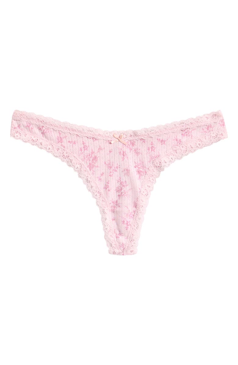 SKIMS Pointelle Lace Trim Thong, Main, color, Bloom Dainty Floral