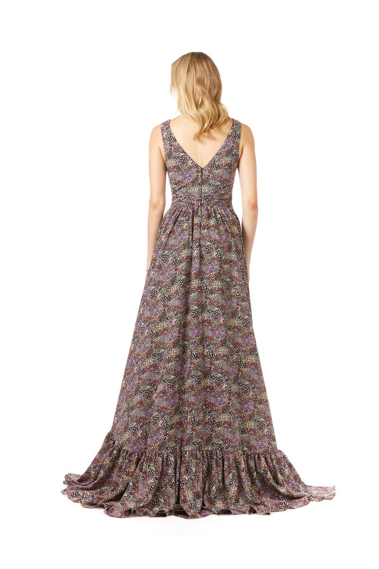V-Neck Long Print Gown Hi-Low Wrap, Alternate, color, BlackPrint